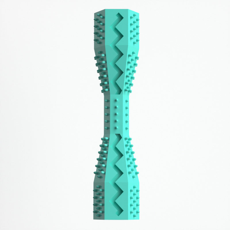 Lake blue TPR dog chewing toy and toothbrush with zigzag bristles and nubs, 2-in-1 dental teeth cleaning chew
