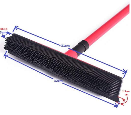 Black broom with measurements on a white background