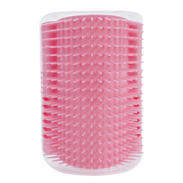 Pink hair roller with white bristles on a white background