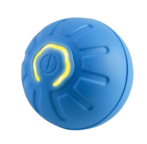 Blue exercise ball with a yellow logo on a white background
