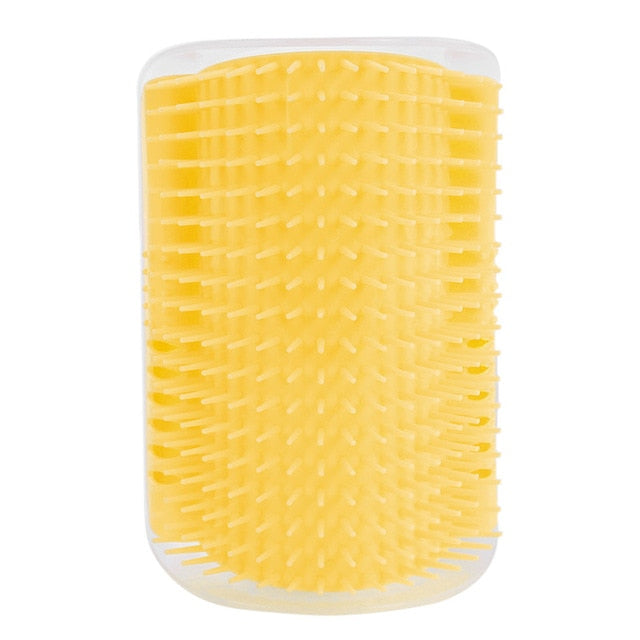 Yellow hairbrush with white bristles on a white background