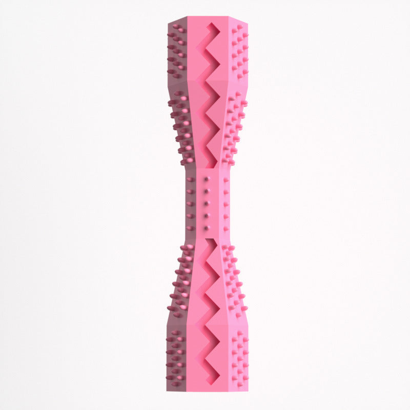 Rose red TPR dog chewing toy and toothbrush with zigzag bristles and nubs, 2-in-1 dental teeth cleaning chew