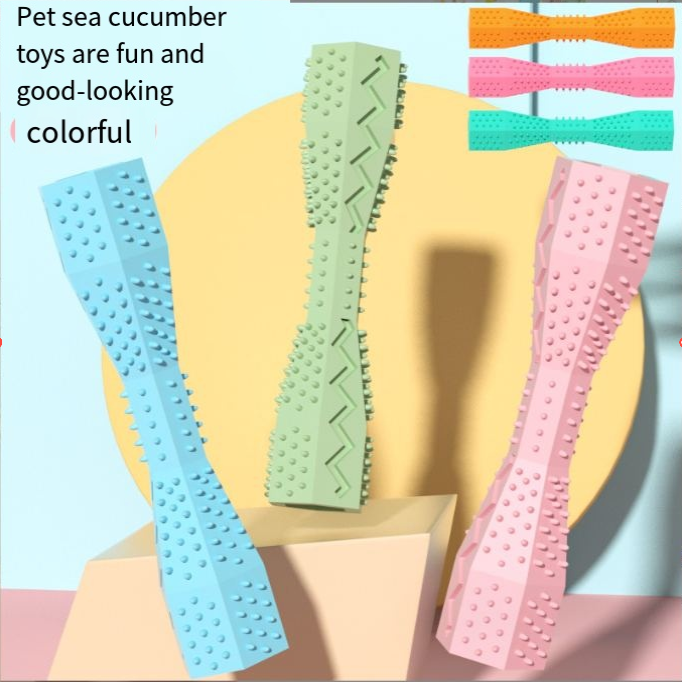 Blue green and pink TPR dog chewing toy toothbrush in 6 colors, textured dental chew stick for teeth cleaning